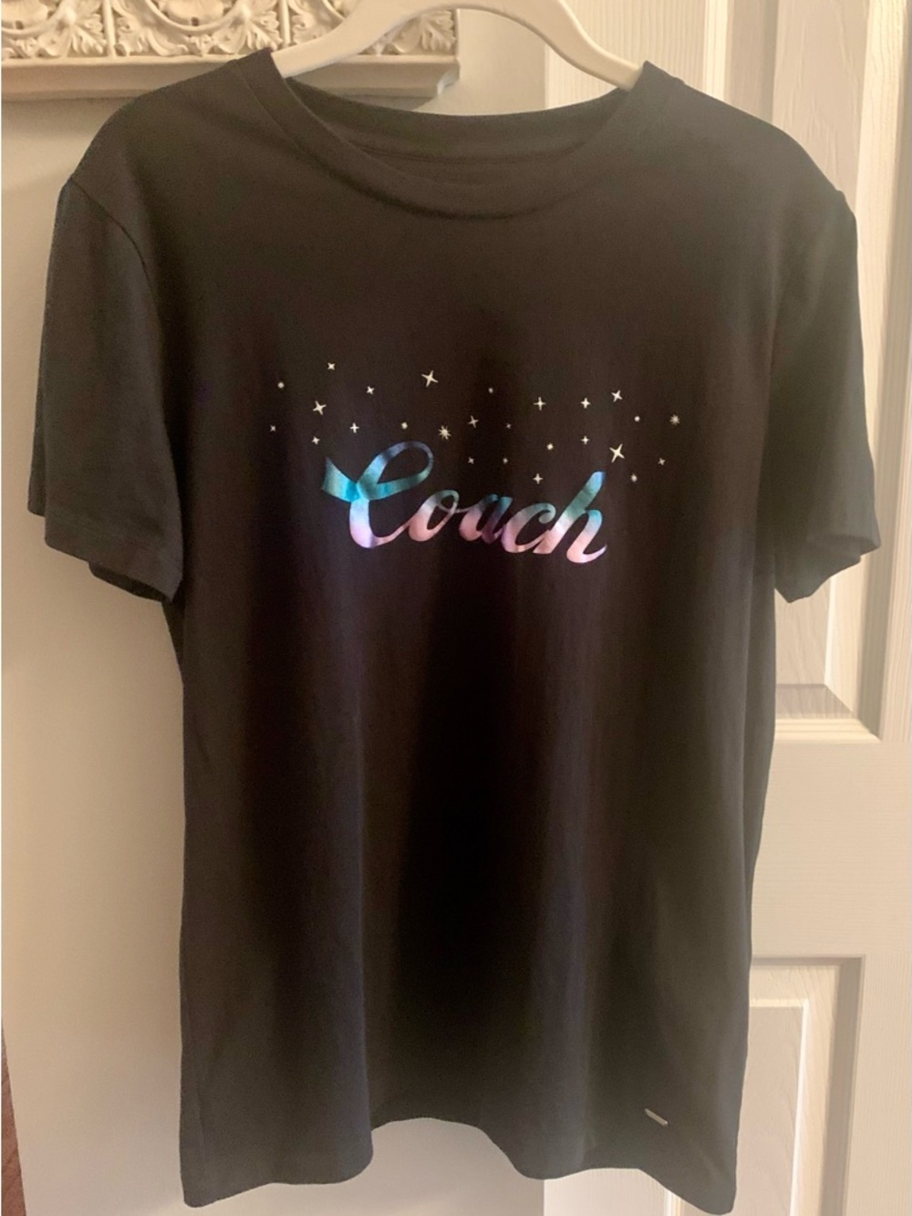 Coach Black Tee With Iridescent Script Logo - Small